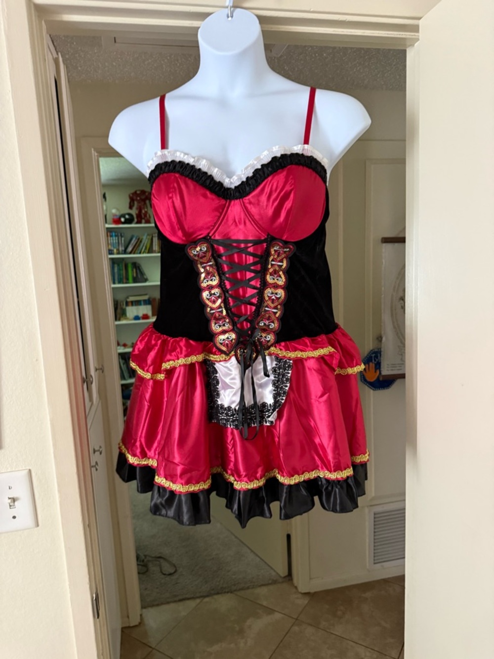 Dreamgirl Red and Black Satin Lace-Up Corset Babydoll Dress